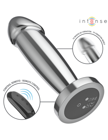 INTENSE - PLUG ANAL 10 VIBRACIONES METAL EN FORMA DE DILDO CON CONTROL REMOTO S
