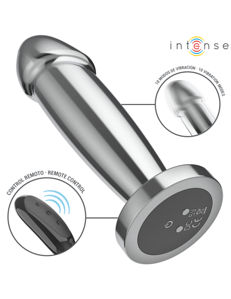 INTENSE - PLUG ANAL 10 VIBRACIONES METAL EN FORMA DE DILDO CON CONTROL REMOTO S