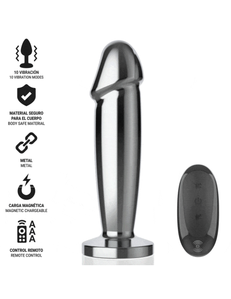 INTENSE - PLUG ANAL 10 VIBRACIONES METAL EN FORMA DE DILDO CON CONTROL REMOTO M