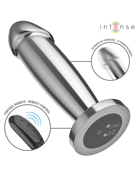 INTENSE - PLUG ANAL 10 VIBRACIONES METAL EN FORMA DE DILDO CON CONTROL REMOTO M