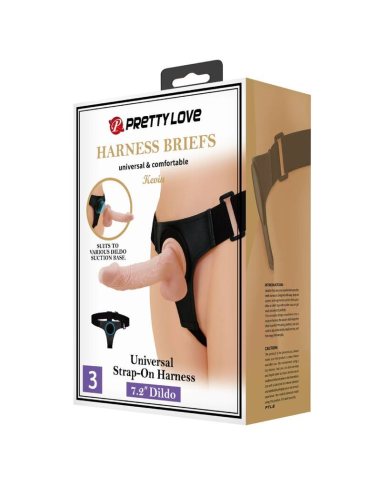 PRETTY LOVE - HARNESS BRIEFS ARNÉS UNIVERSAL CON DILDO KEVIN 19 CM NATURAL