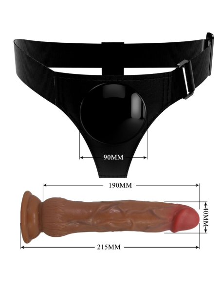 PRETTY LOVE - KYTON HARNESS BRIEFS UNIVERSAL CON DILDO SQUIRTING 19 CM MULATO