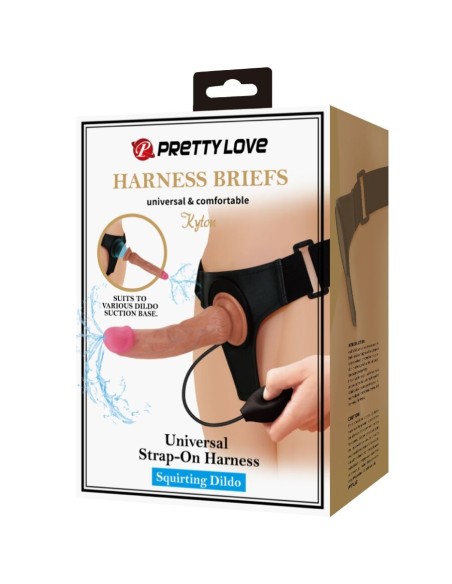 PRETTY LOVE - KYTON HARNESS BRIEFS UNIVERSAL CON DILDO SQUIRTING 19 CM MULATO