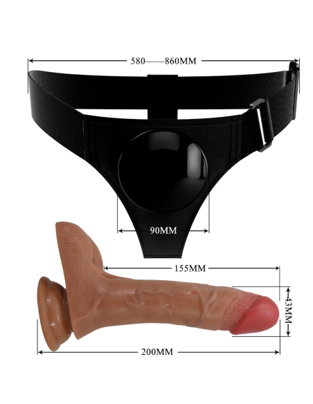 PRETTY LOVE - HARNESS BRIEFS UNIVERSAL CON DILDO VIBRACIÓN Y SQUIRTING 15.5 CM MULATO