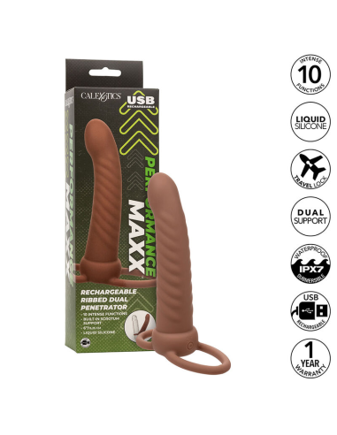 CALEXOTICS - MAXX DOBLE PENETRADOR ACANALADO 10 VIBRACIONES MULATO