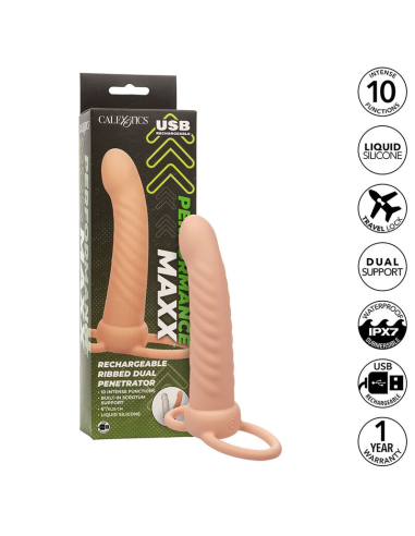 CALEXOTICS - MAXX DOBLE PENETRADOR ACANALADO 10 VIBRACIONES NATURAL