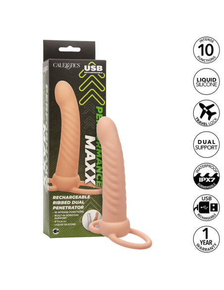CALEXOTICS - MAXX DOBLE PENETRADOR ACANALADO 10 VIBRACIONES NATURAL
