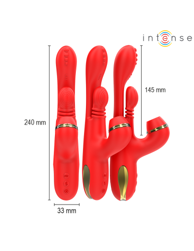 INTENSE - KATY ESTIMULADOR CLÍTORIS MULTIFUNCIÓN 4 CABEZALES INTERCAMBIABLES ROJO