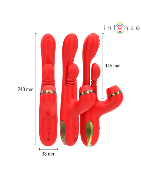 INTENSE - KATY ESTIMULADOR CLÍTORIS MULTIFUNCIÓN 4 CABEZALES INTERCAMBIABLES ROJO