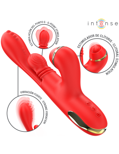 INTENSE - KATY ESTIMULADOR CLÍTORIS MULTIFUNCIÓN 4 CABEZALES INTERCAMBIABLES ROJO
