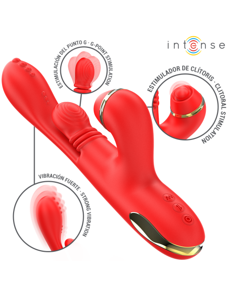 INTENSE - KATY ESTIMULADOR CLÍTORIS MULTIFUNCIÓN 4 CABEZALES INTERCAMBIABLES ROJO