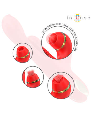 INTENSE - KATY ESTIMULADOR CLÍTORIS MULTIFUNCIÓN 4 CABEZALES INTERCAMBIABLES ROJO