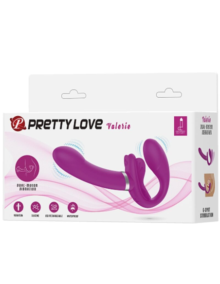 PRETTY LOVE - VALERIE VIBRADOR DOBLE STRAP-ON 12 VIBRACIONES MORADO