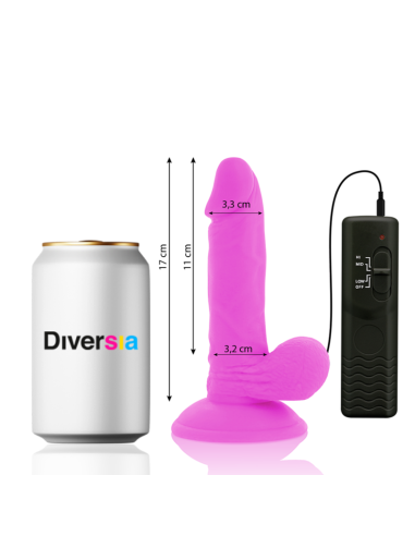 DIVERSIA - DILDO REALÍSTICO FLEXIBLE CON VIBRACIÓN MORADO 17 CM -O- 3.3 CM