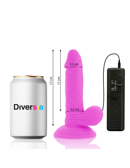DIVERSIA - DILDO REALÍSTICO FLEXIBLE CON VIBRACIÓN MORADO 17 CM -O- 3.3 CM