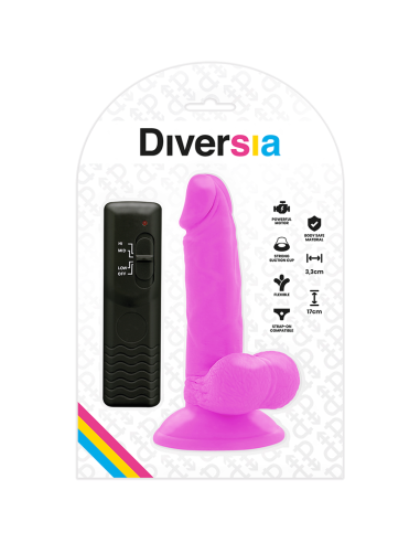 DIVERSIA - DILDO REALÍSTICO FLEXIBLE CON VIBRACIÓN MORADO 17 CM -O- 3.3 CM