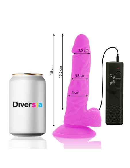 DIVERSIA - DILDO REALÍSTICO FLEXIBLE CON VIBRACIÓN LILA 18 CM -O- 4 CM
