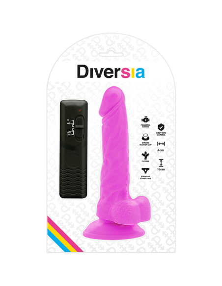 DIVERSIA - DILDO REALÍSTICO FLEXIBLE CON VIBRACIÓN LILA 18 CM -O- 4 CM
