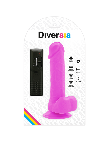 DIVERSIA - DILDO REALÍSTICO FLEXIBLE CON VIBRACIÓN LILA 20.5 CM -O- 4.2 CM