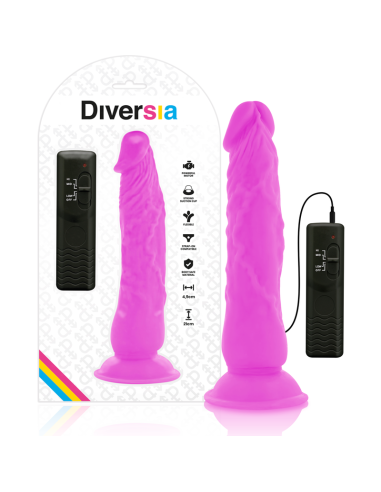 DIVERSIA - DILDO REALÍSTICO FLEXIBLE CON VIBRACIÓN LILA 21 CM -O- 4.9 CM