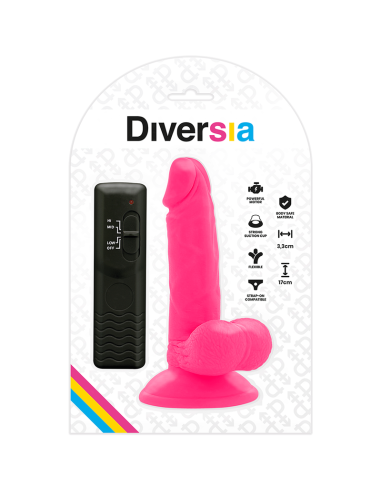 DIVERSIA - DILDO REALÍSTICO FLEXIBLE CON VIBRACIÓN ROSA 17 CM -O- 3.3 CM