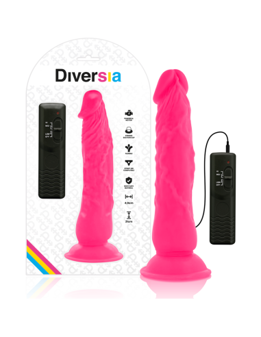 DIVERSIA - DILDO REALÍSTICO FLEXIBLE CON VIBRACIÓN ROSA 21 CM -O- 4.9 CM