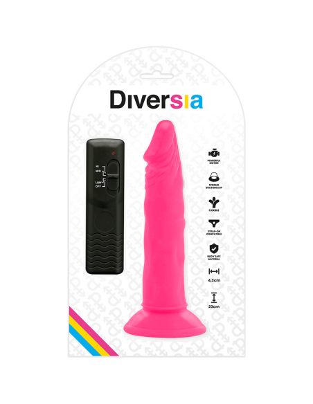 DIVERSIA - DILDO REALÍSTICO FLEXIBLE CON VIBRACIÓN ROSA 23 CM -O- 4.3 CM