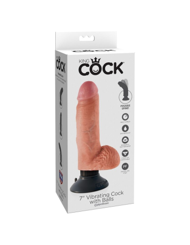 KING COCK - DILDO VIBRADOR CON TESTÍCULOS 17.78 CM NATURAL