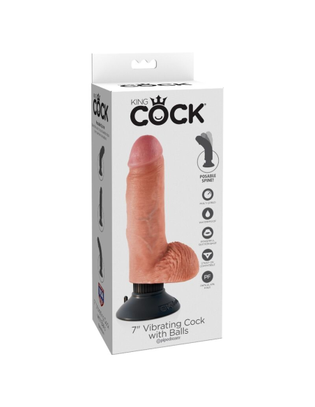 KING COCK - DILDO VIBRADOR CON TESTÍCULOS 17.78 CM NATURAL