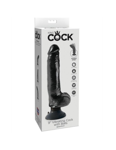 KING COCK - DILDO VIBRADOR CON TESTÍCULOS 23 CM NEGRO