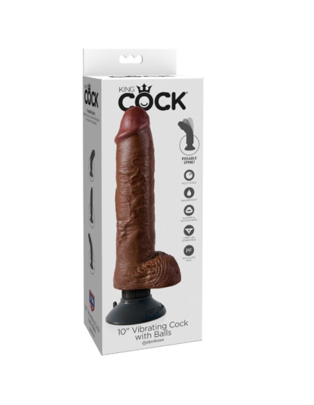 KING COCK - DILDO VIBRADOR CON TESTÍCULOS 25.5 CM COLOR MARRÓN