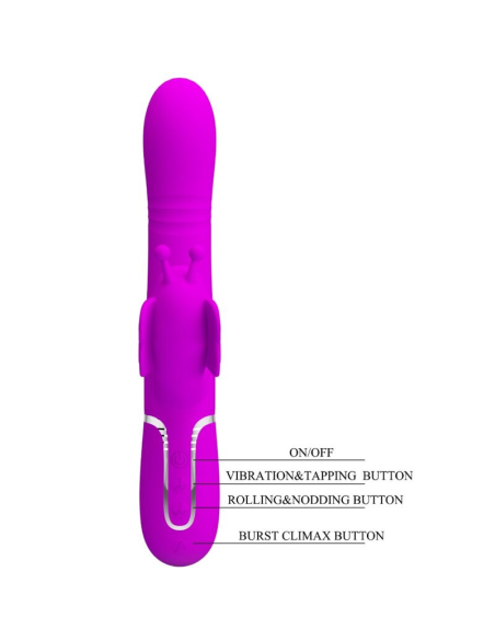 PRETTY LOVE - VIBRADOR RABBIT MULTIFUNCIÓN 4 EN 1 MARIPOSA FUCSIA