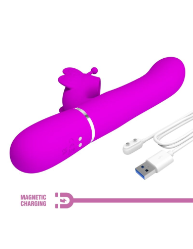 PRETTY LOVE - VIBRADOR RABBIT MULTIFUNCIÓN 4 EN 1 MARIPOSA FUCSIA