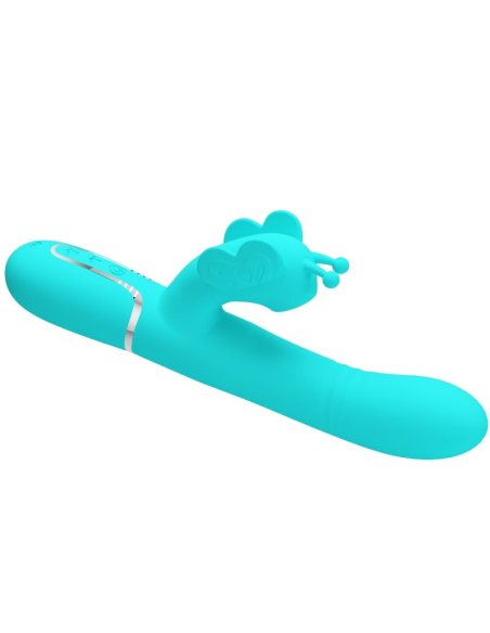 PRETTY LOVE - VIBRADOR RABBIT MULTIFUNCIÓN 4 EN 1 MARIPOSA VERDE AGUA
