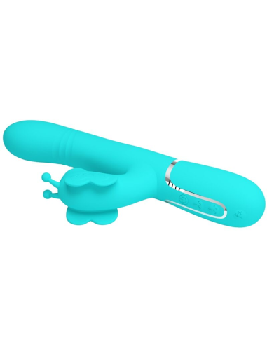 PRETTY LOVE - VIBRADOR RABBIT MULTIFUNCIÓN 4 EN 1 MARIPOSA VERDE AGUA