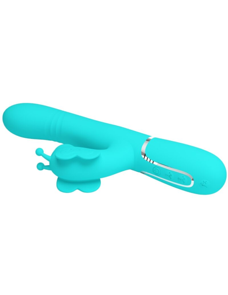 PRETTY LOVE - VIBRADOR RABBIT MULTIFUNCIÓN 4 EN 1 MARIPOSA VERDE AGUA