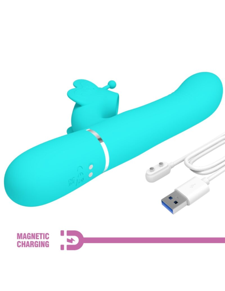 PRETTY LOVE - VIBRADOR RABBIT MULTIFUNCIÓN 4 EN 1 MARIPOSA VERDE AGUA