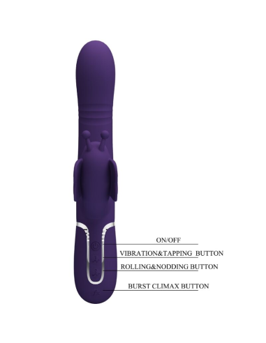 PRETTY LOVE - VIBRADOR RABBIT MULTIFUNCIÓN 4 EN 1 MARIPOSA MORADO
