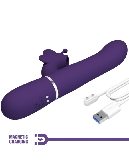 PRETTY LOVE - VIBRADOR RABBIT MULTIFUNCIÓN 4 EN 1 MARIPOSA MORADO