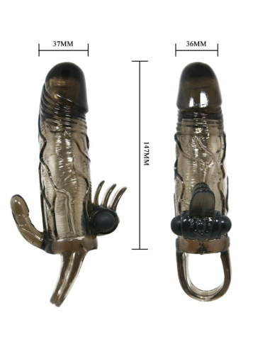 BAILE - BRAVE MAN FUNDA PENE ANAL Y CLITORIS VIBRADOR 16.5 CM NEGRO