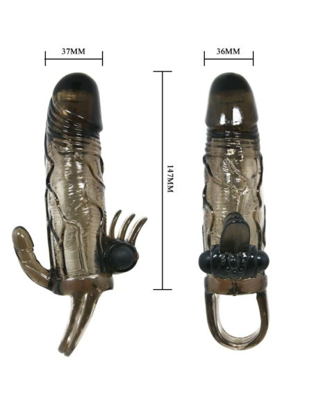 BAILE - BRAVE MAN FUNDA PENE ANAL Y CLITORIS VIBRADOR 16.5 CM NEGRO