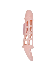 BAILE - FUNDA EXTENSORA PENE CON VIBRACIÓN Y STRAP NATURAL 13.5 CM