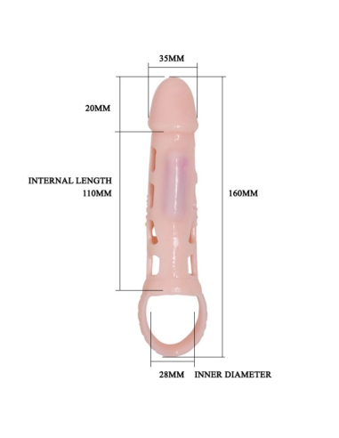 BAILE - FUNDA EXTENSORA PENE CON VIBRACIÓN Y STRAP NATURAL 13.5 CM