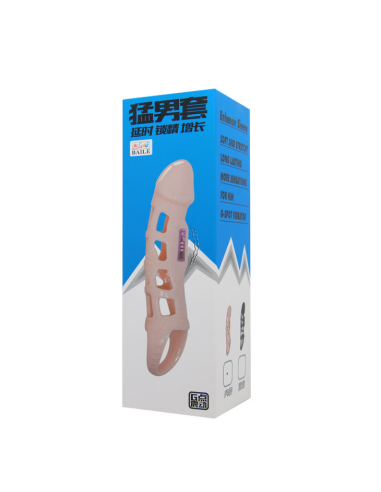 BAILE - FUNDA EXTENSORA PENE CON VIBRACIÓN Y STRAP NATURAL 13.5 CM