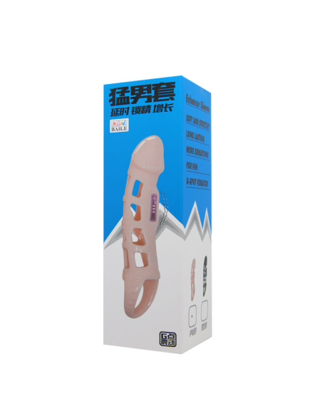 BAILE - FUNDA EXTENSORA PENE CON VIBRACIÓN Y STRAP NATURAL 13.5 CM