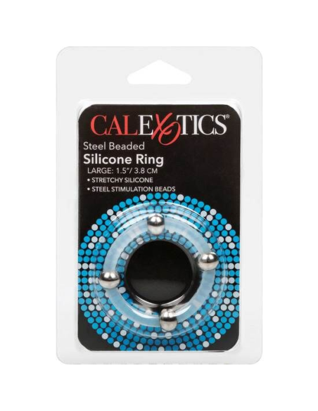 CALEXOTICS - ANILLO DE SILICONA CON CUENTAS DE ACERO TALLA L