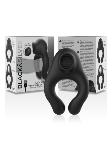 BLACKandSILVER - ANILLO VIBRADOR SILICONA 3 MOTORES RECARGABLE NEGRO