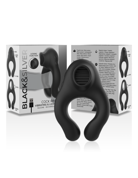 BLACKandSILVER - ANILLO VIBRADOR SILICONA 3 MOTORES RECARGABLE NEGRO