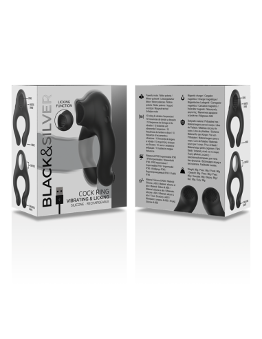 BLACKandSILVER - ANILLO VIBRADOR SILICONA 3 MOTORES RECARGABLE NEGRO
