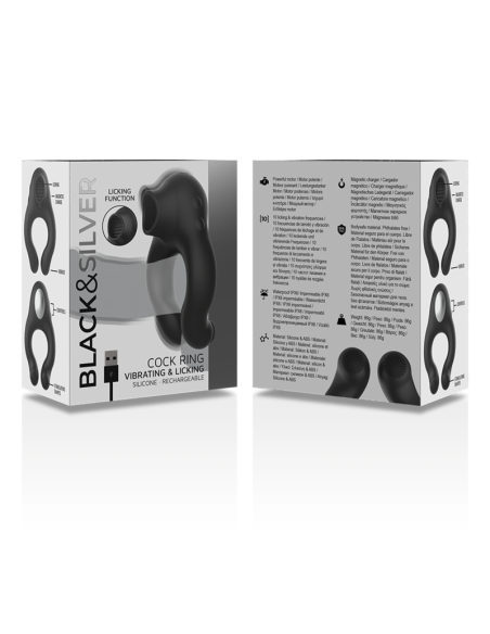 BLACKandSILVER - ANILLO VIBRADOR SILICONA 3 MOTORES RECARGABLE NEGRO